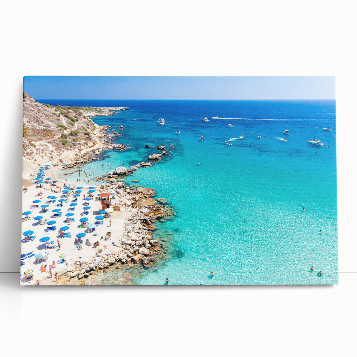 Black and white photo of Cyprus scenery on large stretched canvas, suitable for kitchen wall art.