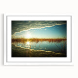 Textured art abstract print depicting a serene Estonian landscape in muted earth tones on a framed white mat.