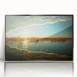 Large art print of a mid-century modernist European scenery in Estonia, framed in silver acrylic.