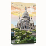 Acrylic print of Paris skyline in muted gray and blue tones, ideal for dining room art.