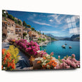 Acrylic print of a Provence landscape with lavender fields under a clear sky, ideal for dining room art.