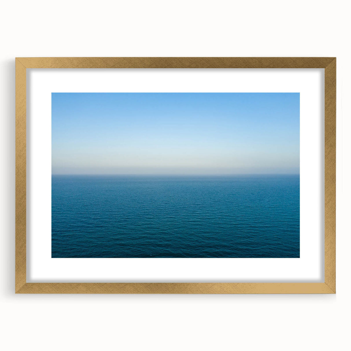 Abstract art print of a Southern France landscape in muted earth tones on a framed gold canvas.
