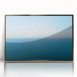 Art Deco style poster of a scenic South France landscape in muted gold and blue tones, acrylic framed.