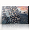 Large abstract wall art depicting a serene Icelandic landscape in muted gray and blue tones on a framed acrylic.