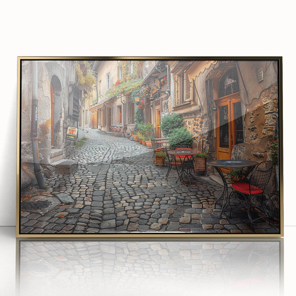 Art Deco poster of Rome's skyline in muted gold tones on framed acrylic, ideal for modern art wall decor.