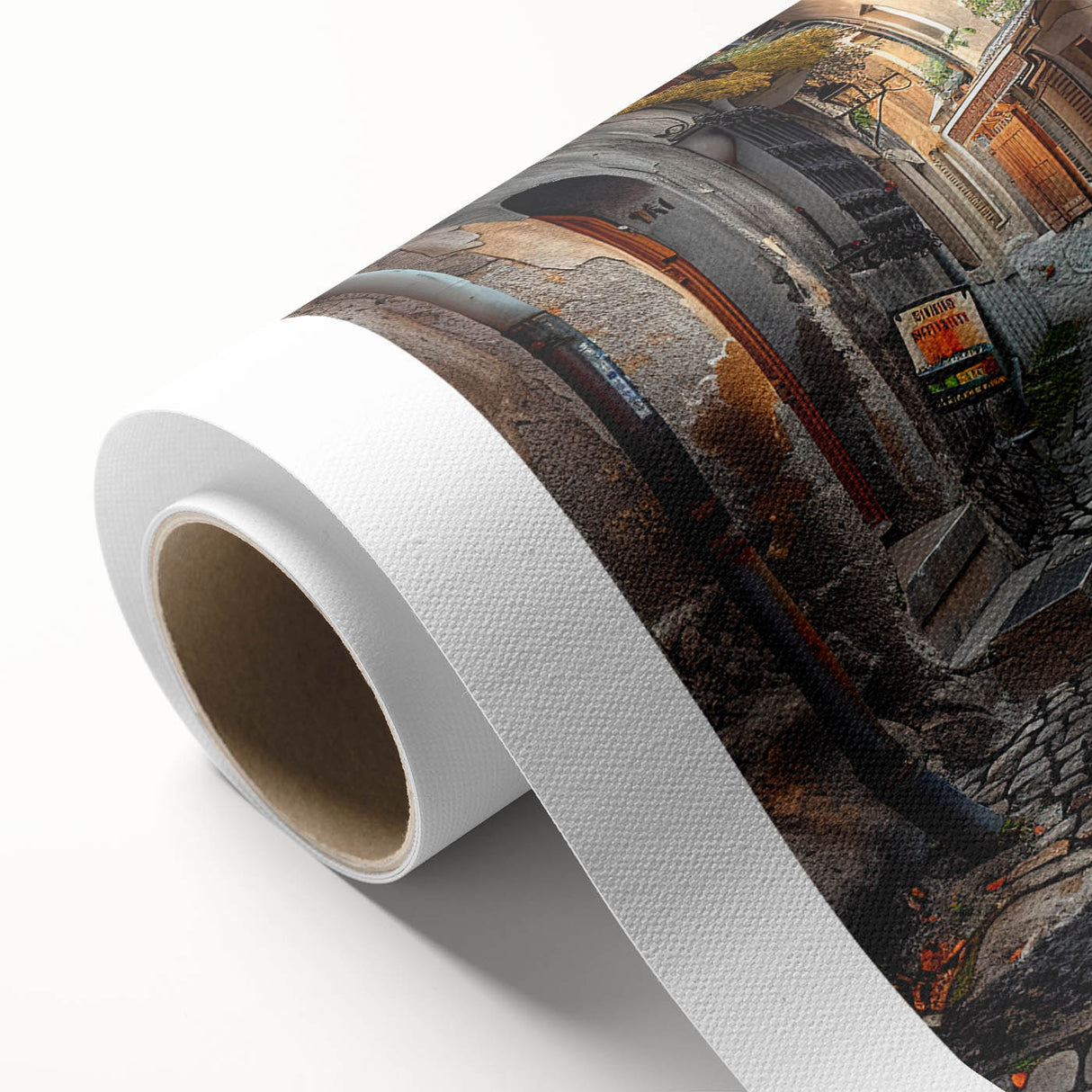 Art deco poster of Rome scenery in muted earth tones on rolled canvas, ideal for nursery wall art or dining room.