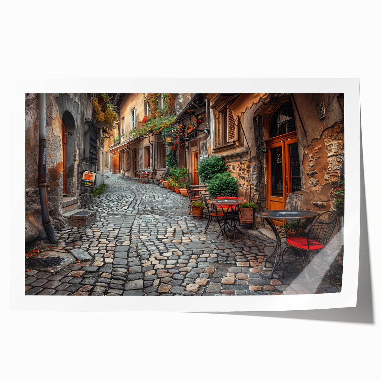 Extra large rolled print of a floral Rome scenery in pastel shades, ideal for art wall dining room.