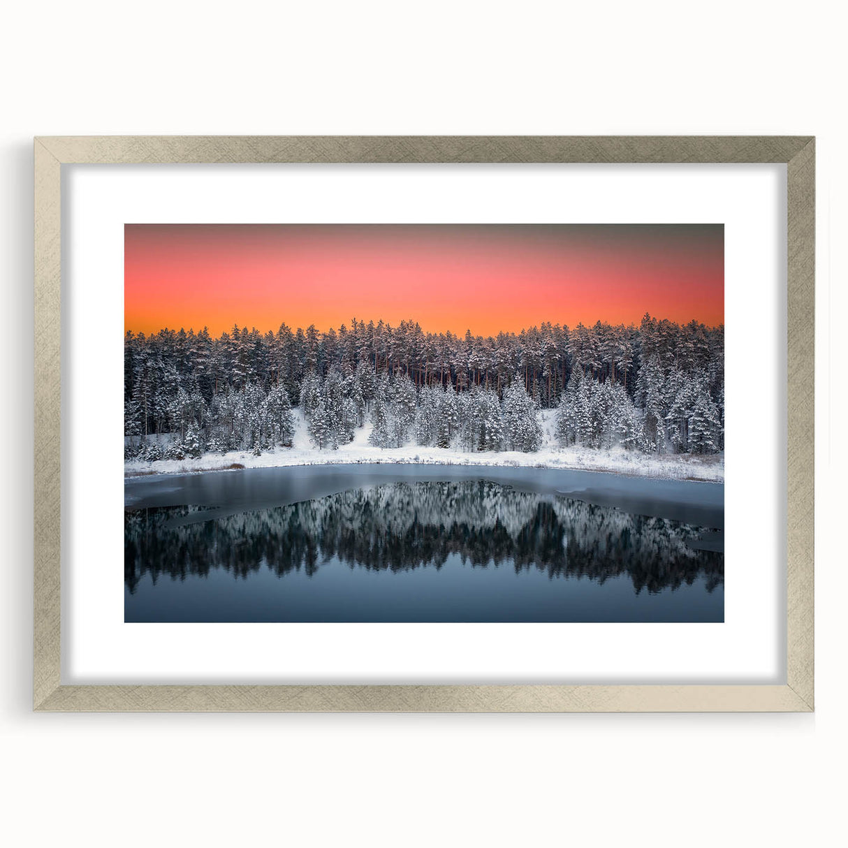 Extra large abstract art print of a European landscape in textured silver frame, ideal for living room decor.