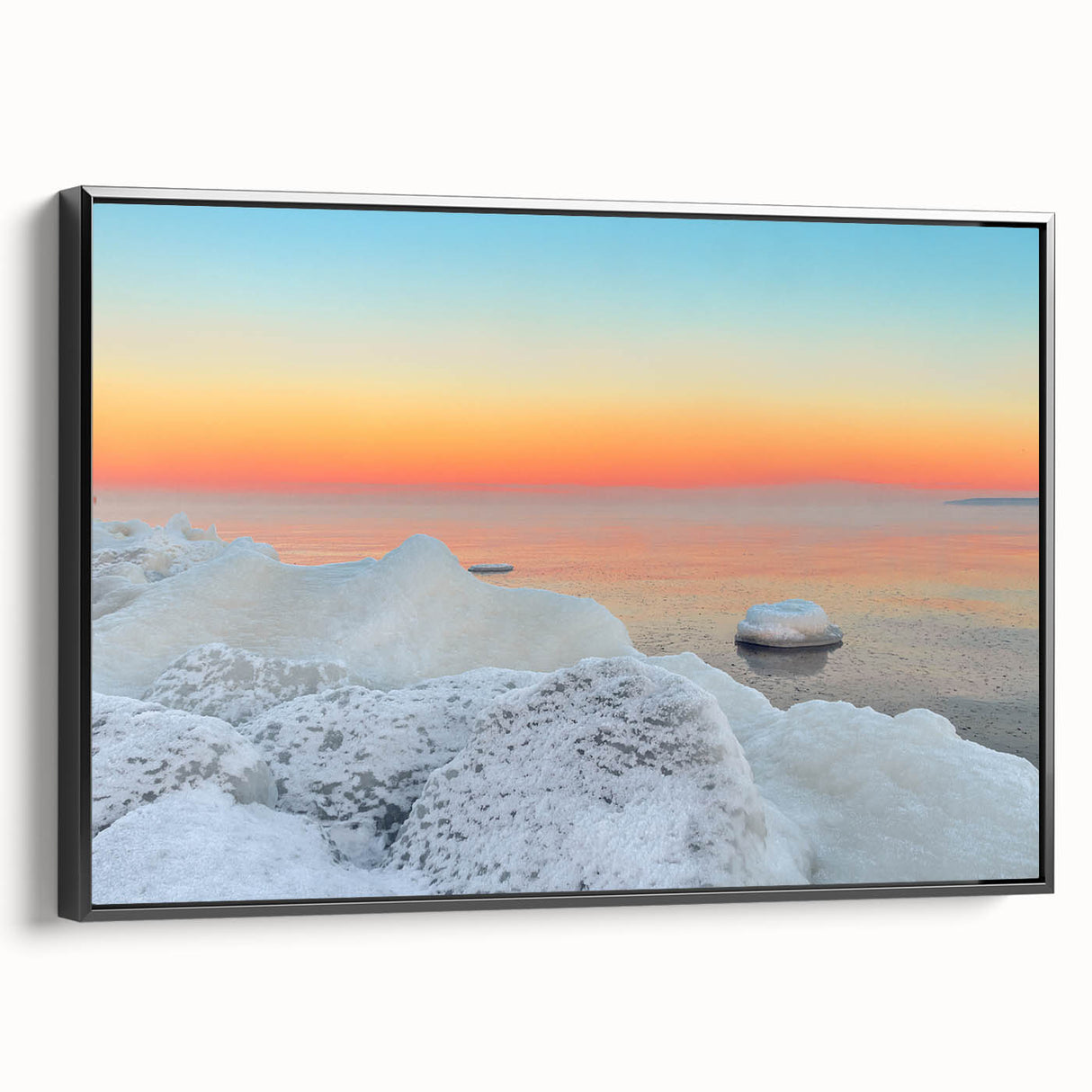 Black and white framed canvas of a Lithuanian landscape, ideal for bedroom wall decor.
