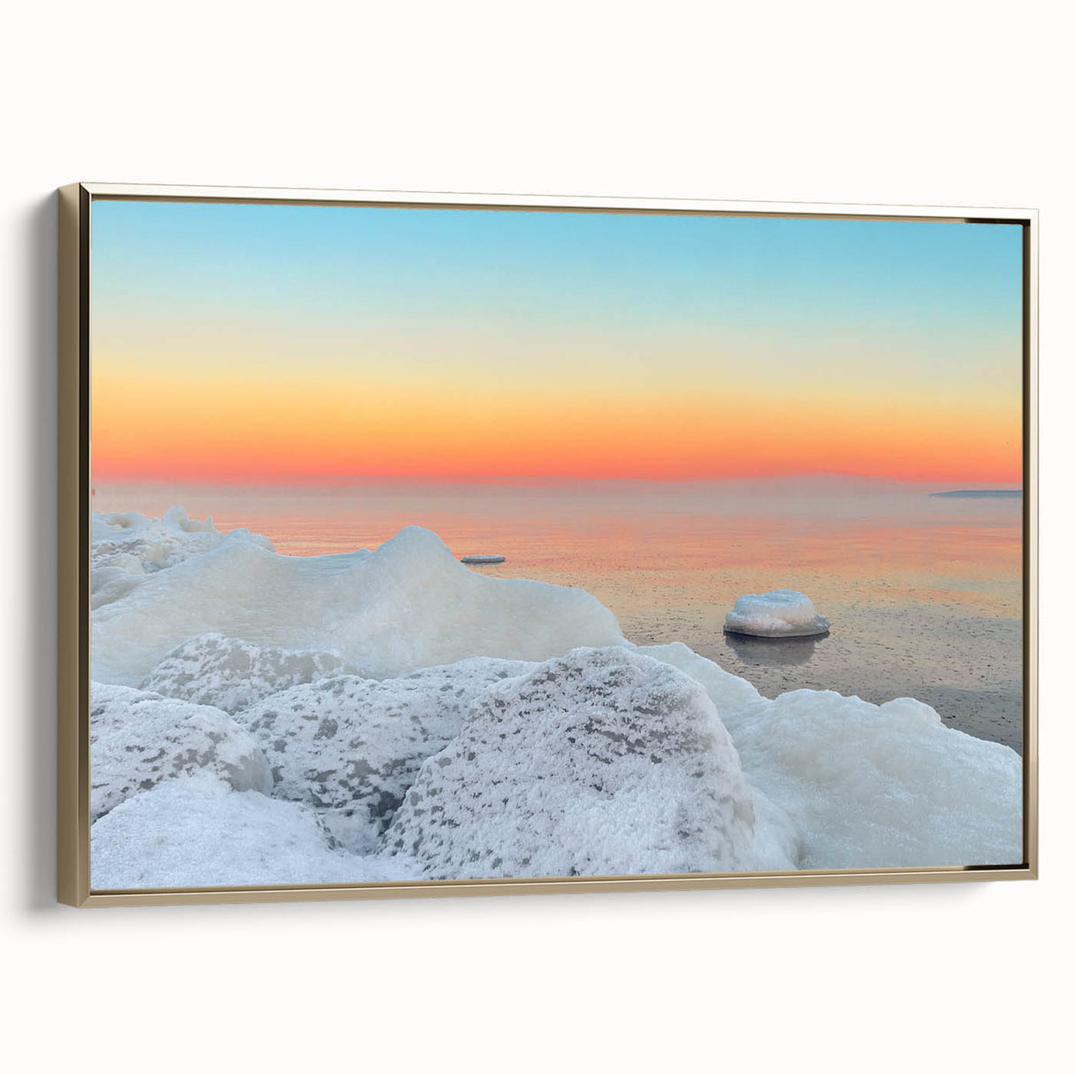 Framed canvas featuring a vintage-style landscape painting of a Lithuanian scenery in muted gold and black tones.