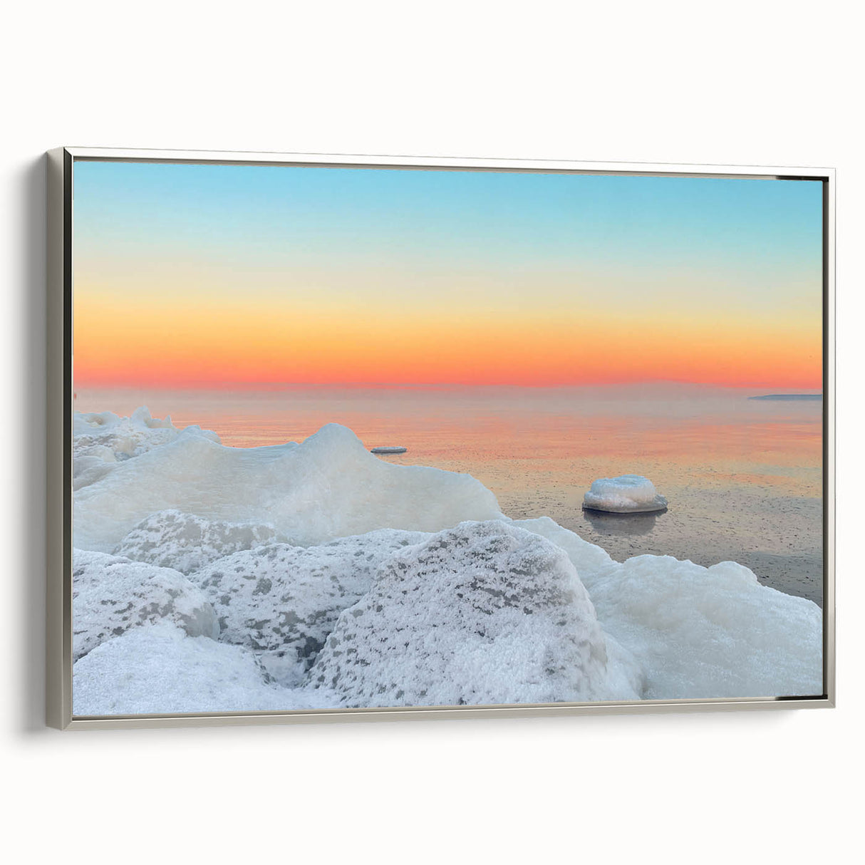 Framed canvas of a vintage-style landscape art painting depicting a Lithuanian scenery in colorful hues.