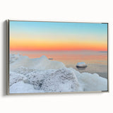 Framed canvas of a vintage-style landscape art painting depicting a Lithuanian scenery in colorful hues.