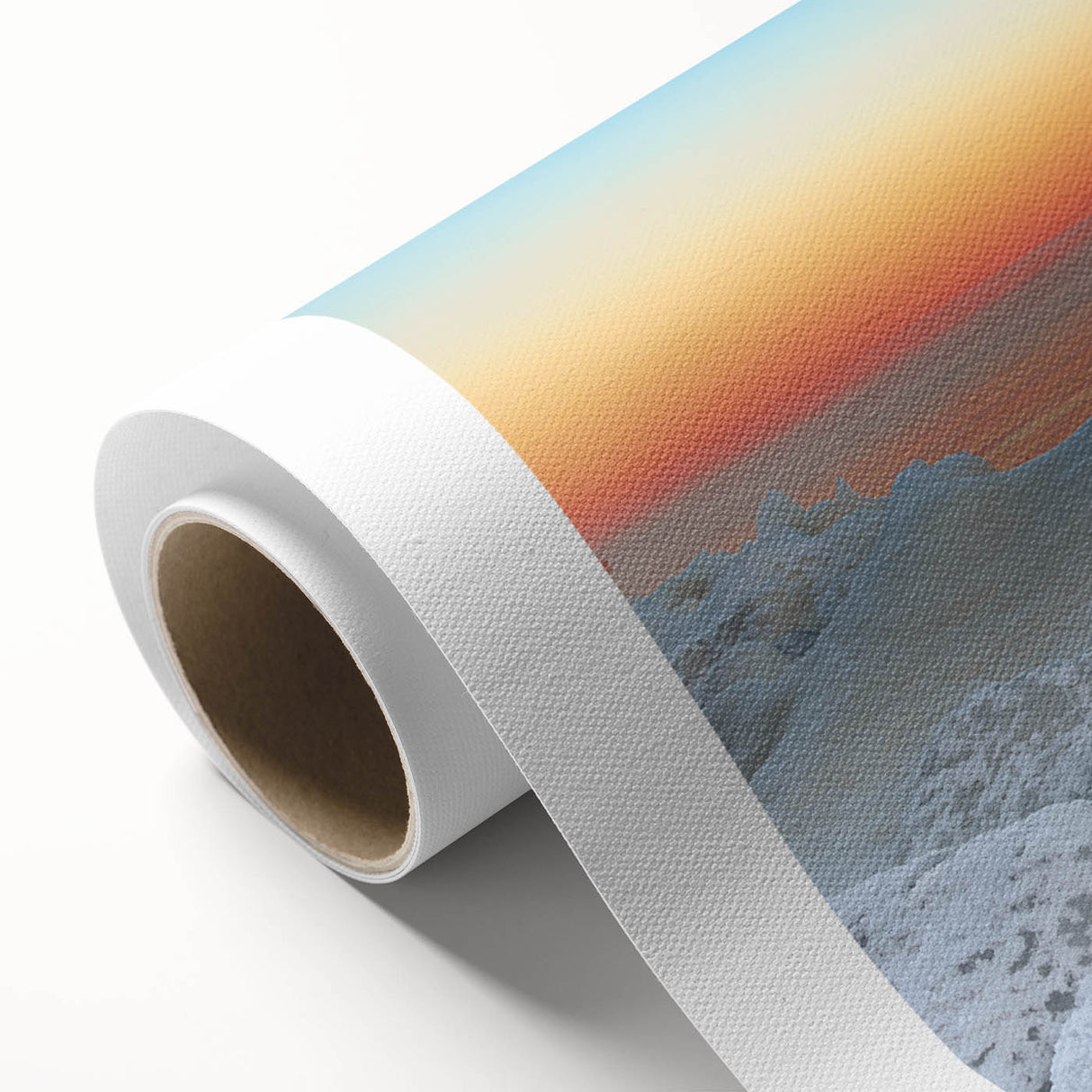 Art deco poster of a European landscape in soft pastel shades on rolled canvas, perfect for nursery wall art.