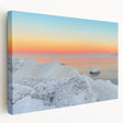 Lithuanian landscape on large stretched canvas, featuring cool tones and minimalist style, suitable for kitchen wall art.