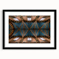 Extra large abstract art print of a textured, colorful European scenery in a black frame, ideal for living room decor.
