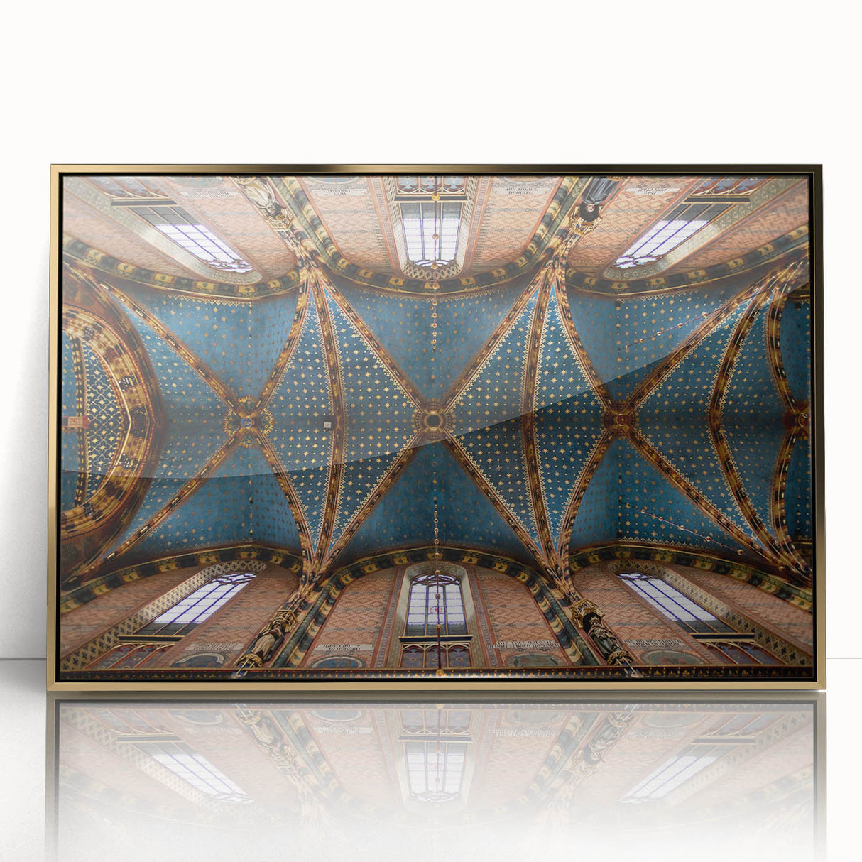 Art deco poster of a European cityscape in muted gold and gray tones on a framed acrylic, ideal for modern art wall decor.