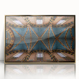 Art deco poster of a European cityscape in muted gold and gray tones on a framed acrylic, ideal for modern art wall decor.