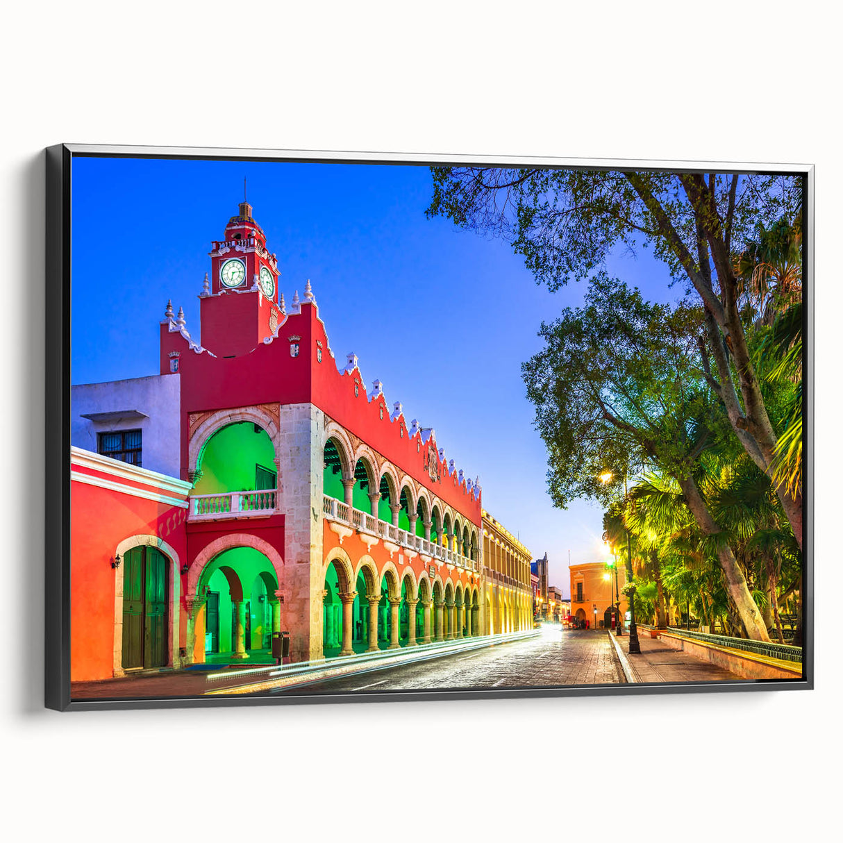 Black and white framed canvas of Yucatan landscape, ideal for bedroom wall decor.