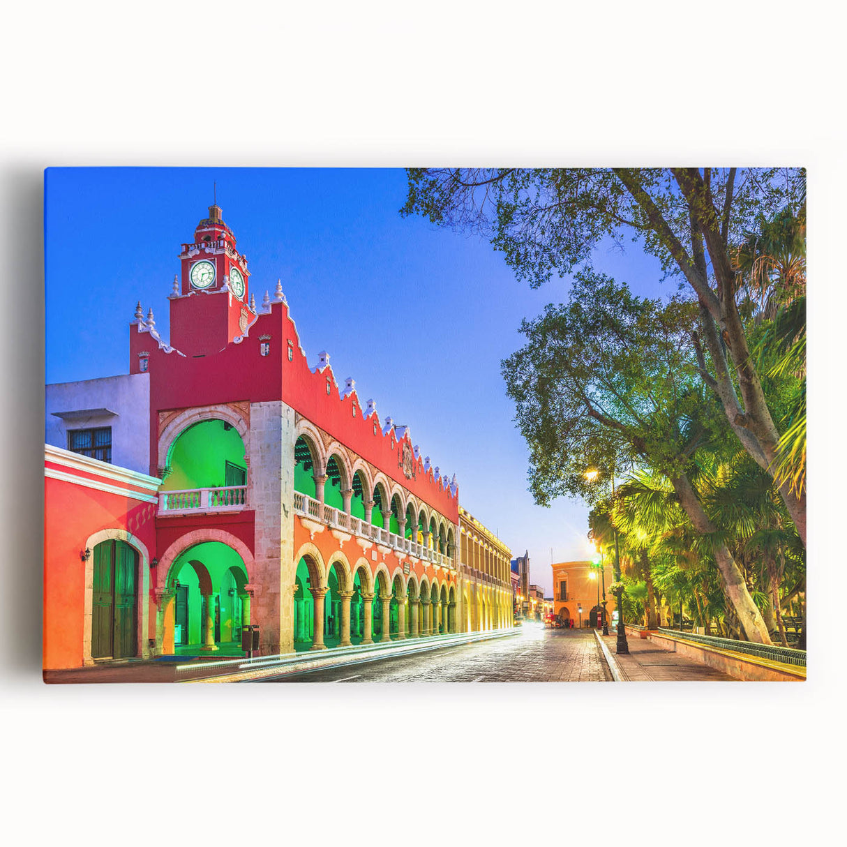 Black and white large art print of Yucatan scenery on stretched canvas, ideal for kitchen wall art.