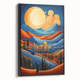 Framed canvas of a black and white vintage landscape painting of a Middle Eastern scenery, ideal for bedroom decor.