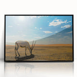 Large abstract wall art depicting a Middle-Eastern Oman scenery in muted earth tones on a framed acrylic.