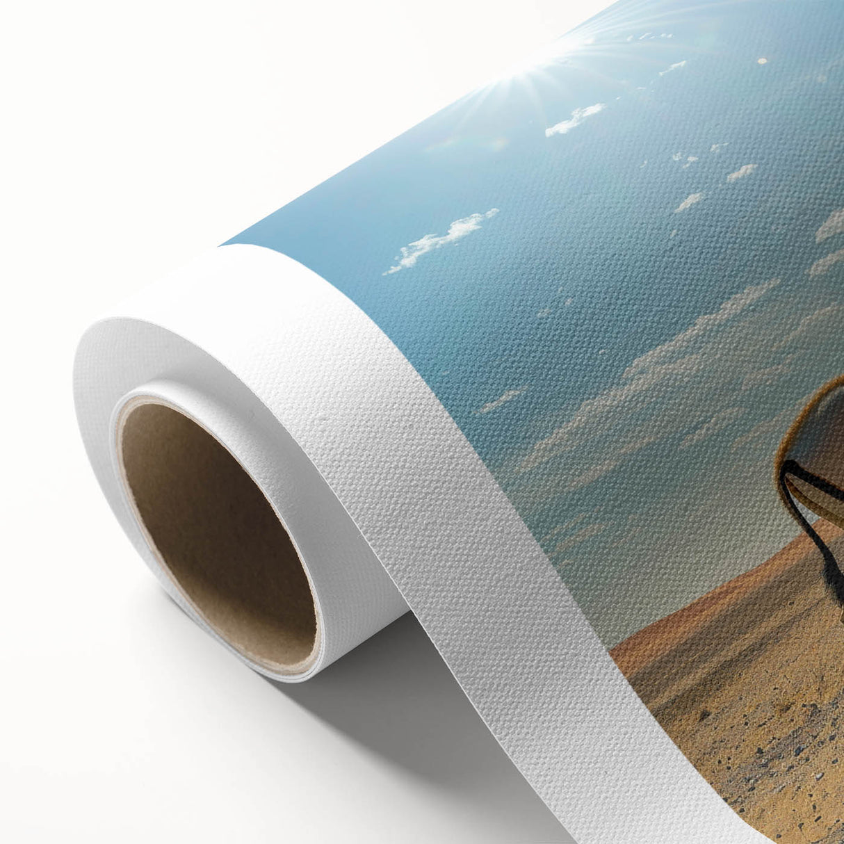 Art deco poster of a Middle Eastern Omani scenery in muted earth tones on rolled canvas.