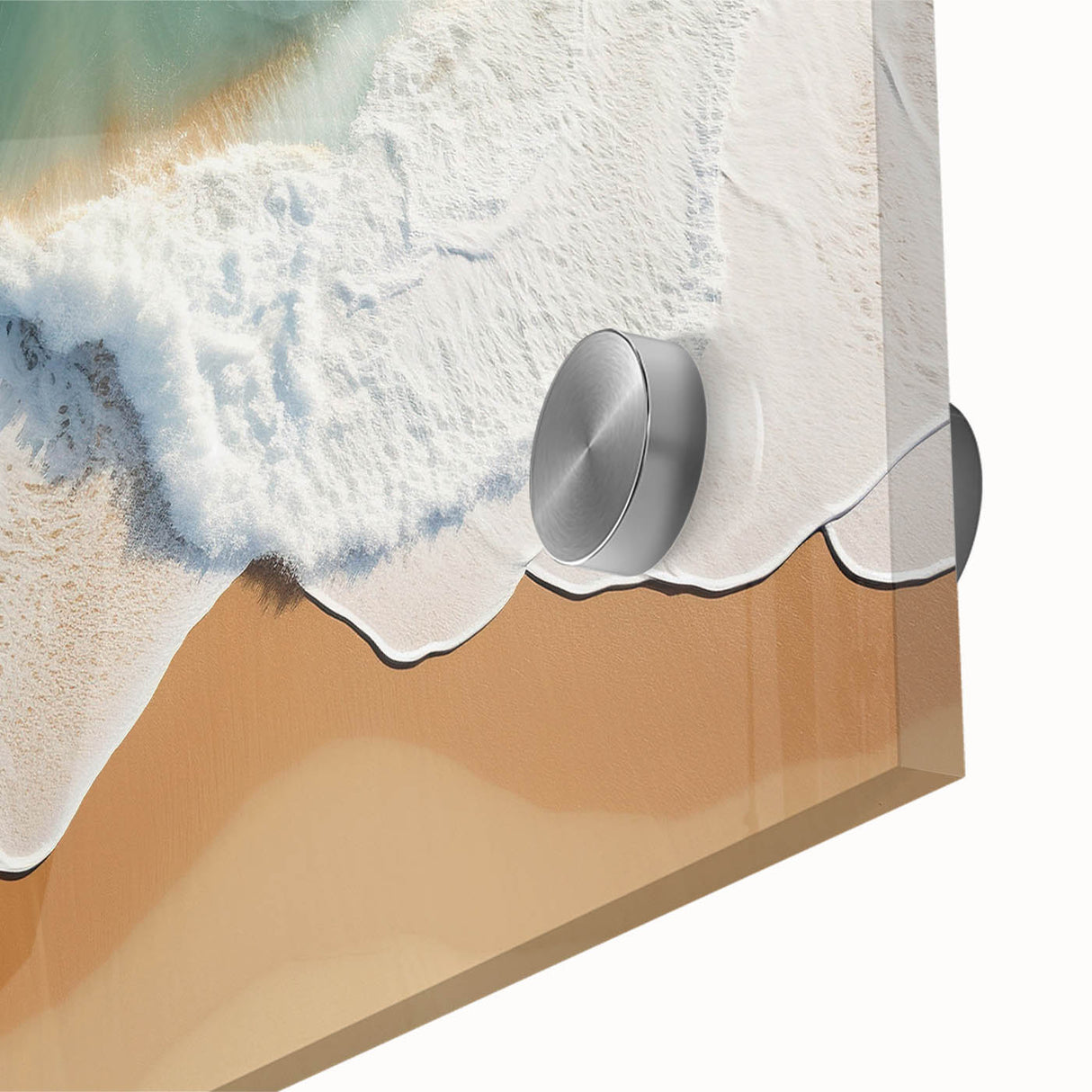 Large abstract wall art featuring oceanic hues in a mid-century modernist style on acrylic glass.