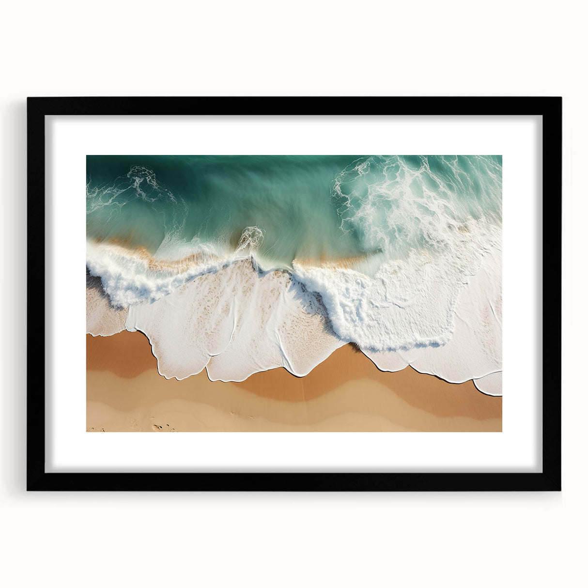 Abstract art print of a vibrant Oceania Fiji scenery on a textured, extra-large canvas, framed in black.
