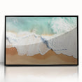 Large abstract wall art depicting a serene Fiji landscape in muted blue and green tones, framed in black acrylic.