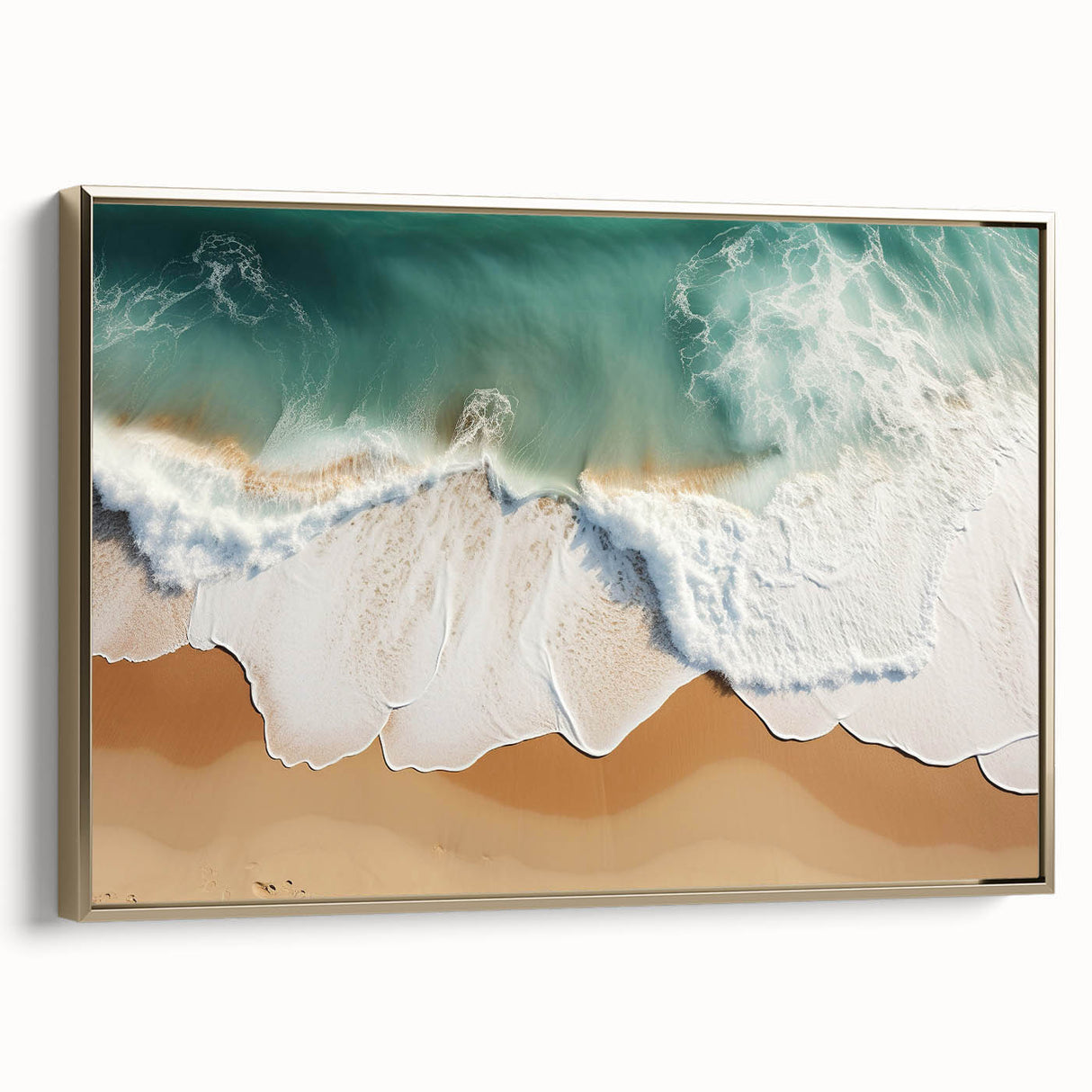 Framed canvas depicting a serene Fiji landscape with lush greens and ocean blues, ideal for bedroom wall art.