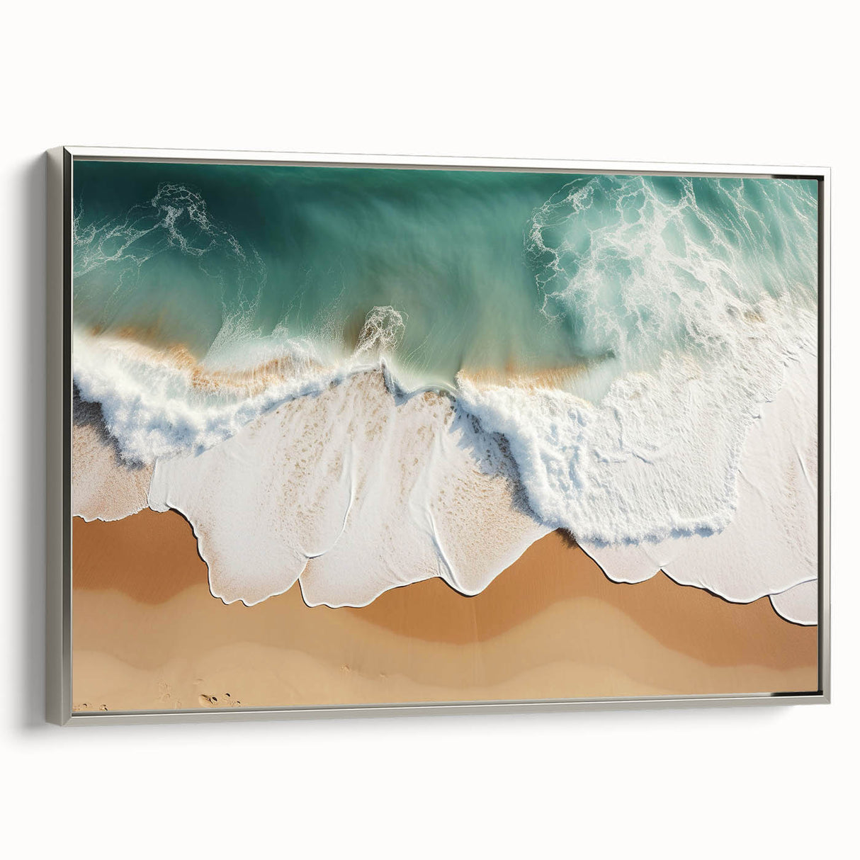 Framed canvas depicting a vibrant Fiji landscape with lush greenery and ocean blues.