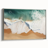 Framed canvas depicting a vibrant Fiji landscape with lush greenery and ocean blues.