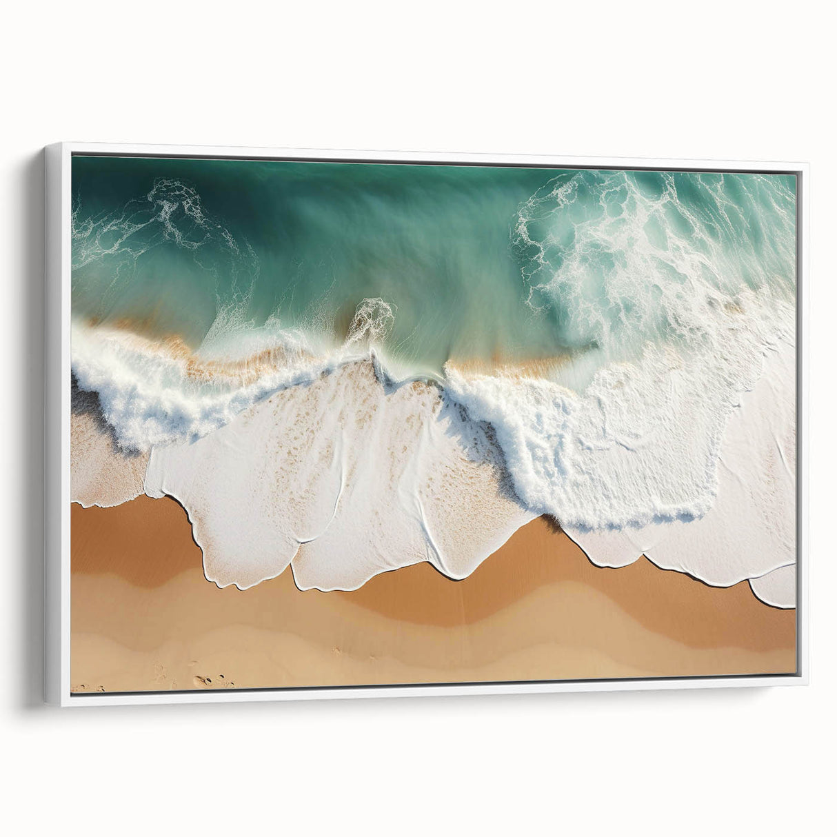 Vintage poster art depicting a scenic Fiji coastline on framed canvas, featuring vibrant blues and greens.