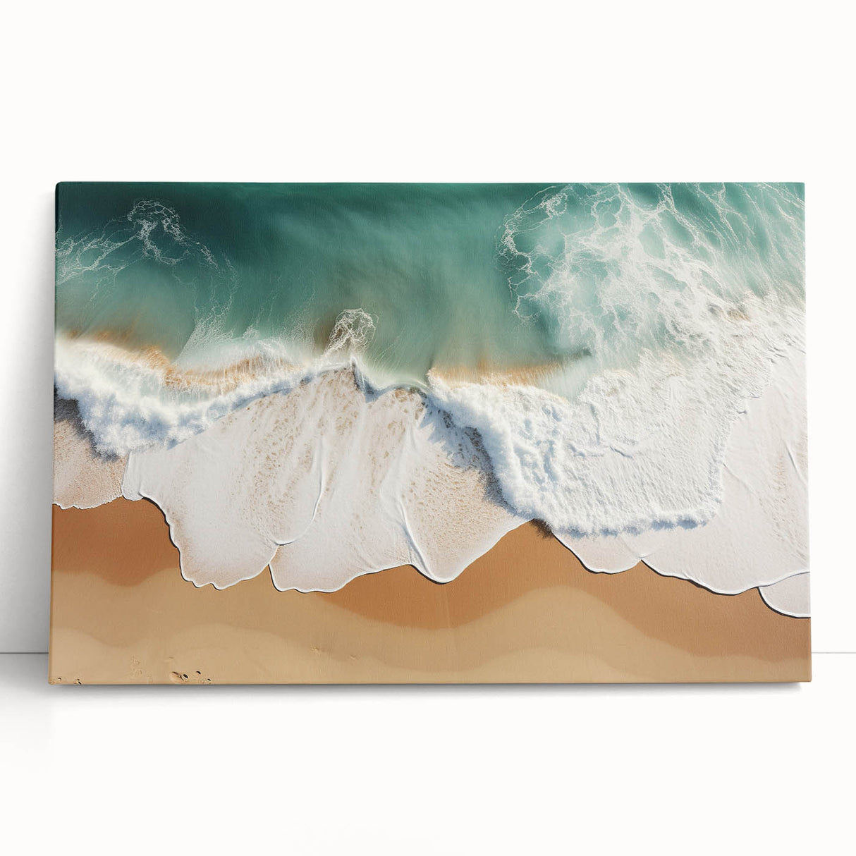 Black and white photograph of a serene Fiji beachscape on a large stretched canvas.