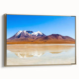 Framed canvas of a vintage-style Bolivian landscape in muted gold and black tones, ideal for bedroom wall art.