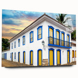 Large abstract wall art of a Brazilian landscape in vibrant greens and blues on acrylic glass.
