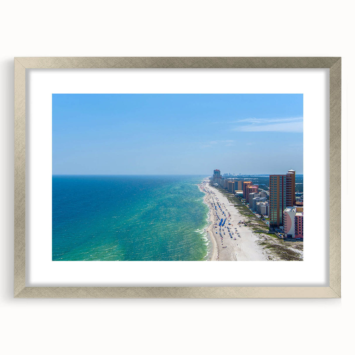 Textured abstract art print of a serene Alabama landscape in muted earth tones, framed in silver, ideal for bedroom decor.