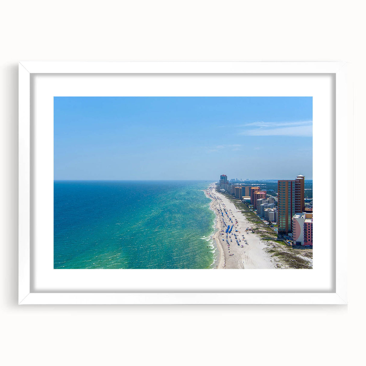Abstract art print of Alabama scenery in muted earth tones on a white framed canvas, ideal for dining room decor.
