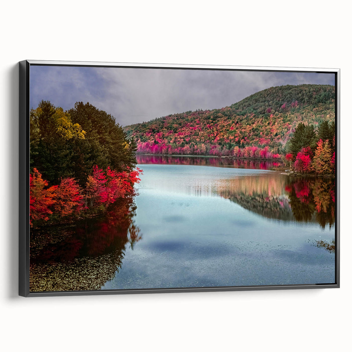 Black and white landscape art painting of Connecticut scenery on framed canvas, suitable for bedroom wall decor.