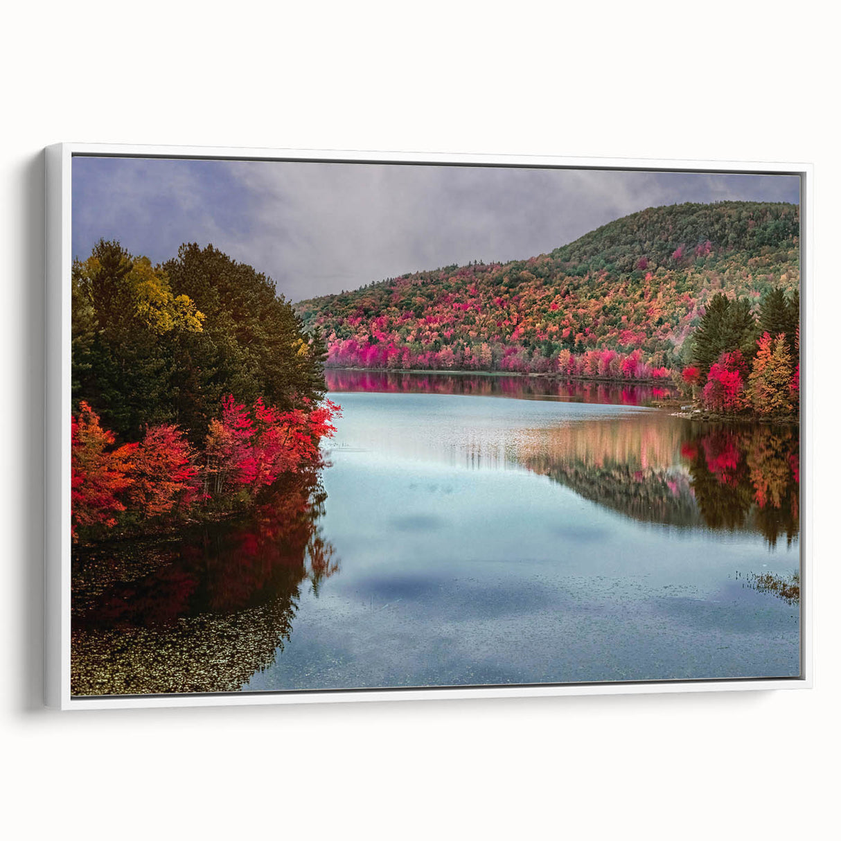 Vintage poster art of a Connecticut scenery on a framed canvas, featuring colorful art in extra large size.