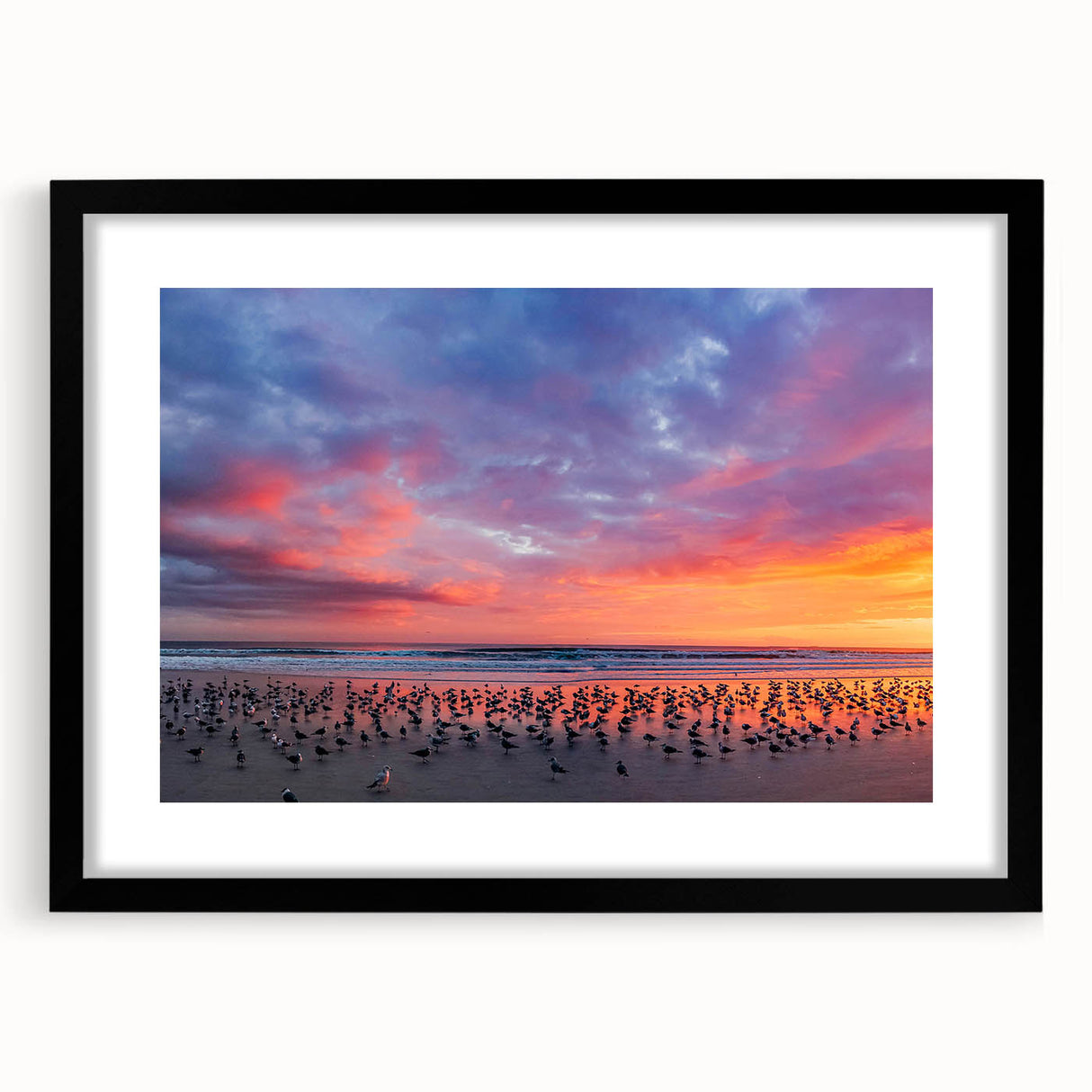Extra large abstract art print featuring vibrant, colorful textures on a black framed canvas, ideal for living room decor.