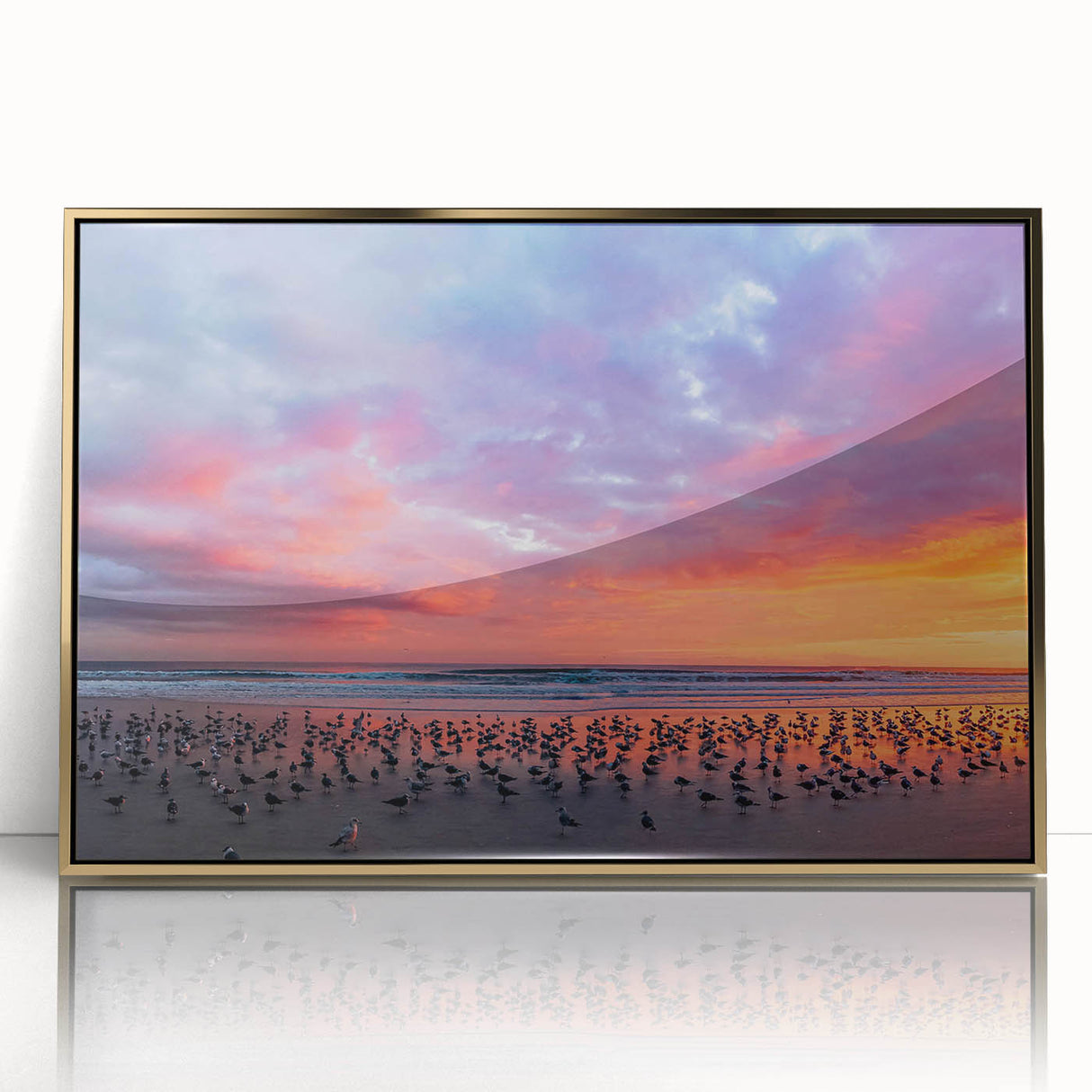 Mid-century modernist Daytona scenery in acrylic print with gold frame, suitable for modern art wall decor.