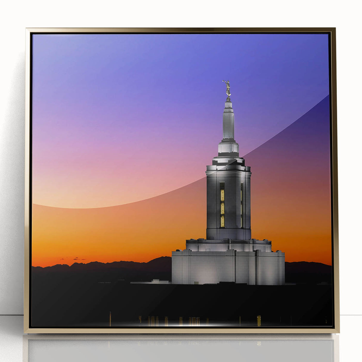 Large art print of Idaho scenery in mid-century modernist style, with muted earth tones on framed acrylic.
