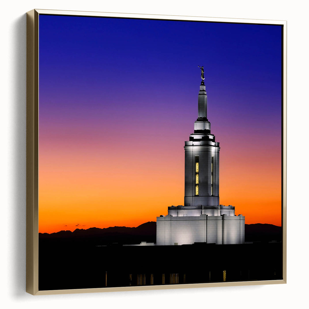 Framed canvas depicting a serene Idaho landscape in silver and gold tones, ideal for bedroom wall art.