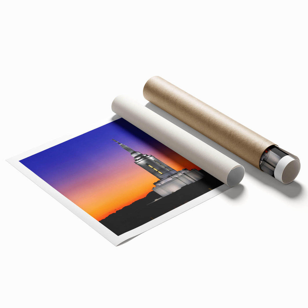 Extra large rolled canvas print featuring a serene Idaho landscape with muted green and blue tones.
