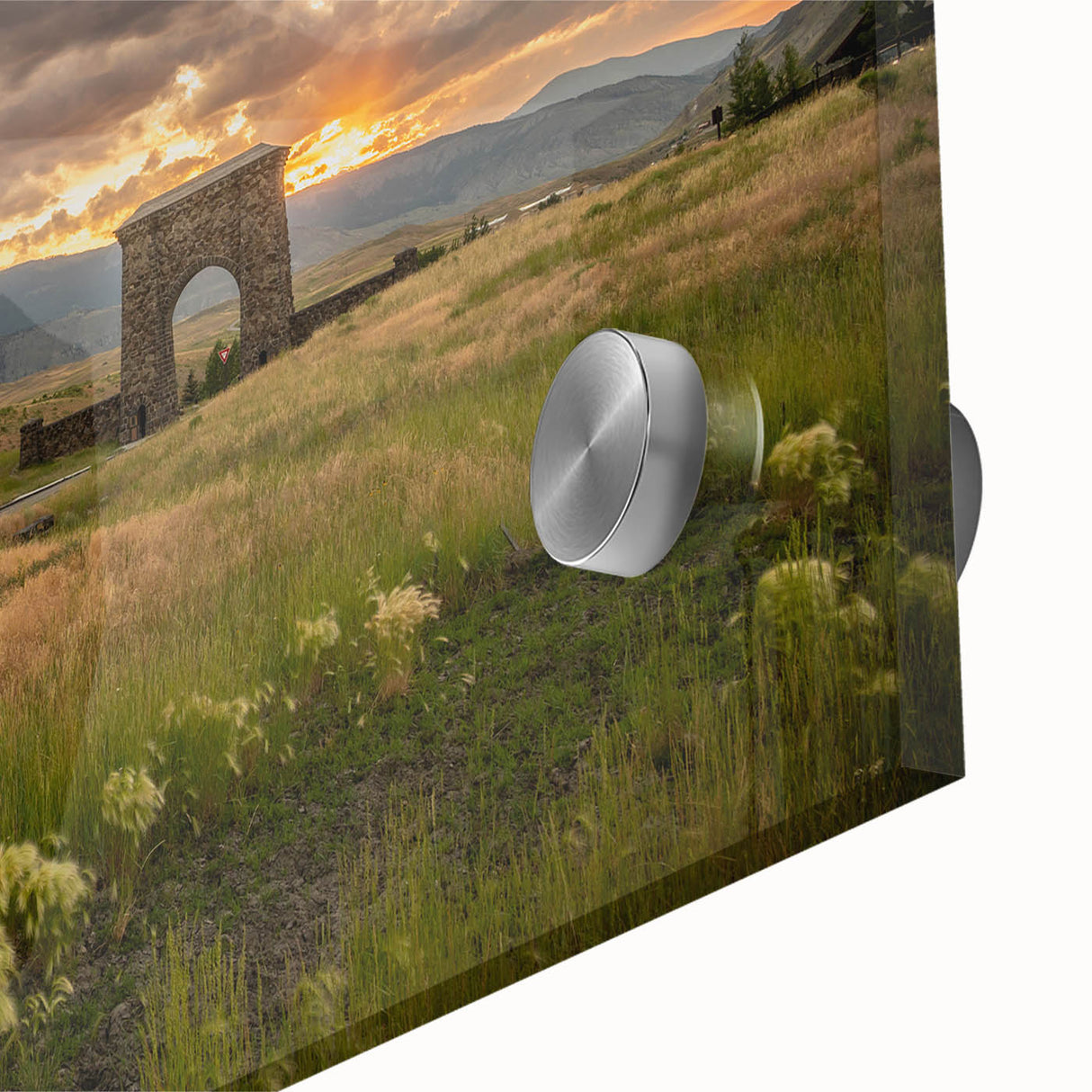 Large abstract wall art featuring Yellowstone scenery in acrylic glass, with vibrant natural tones.