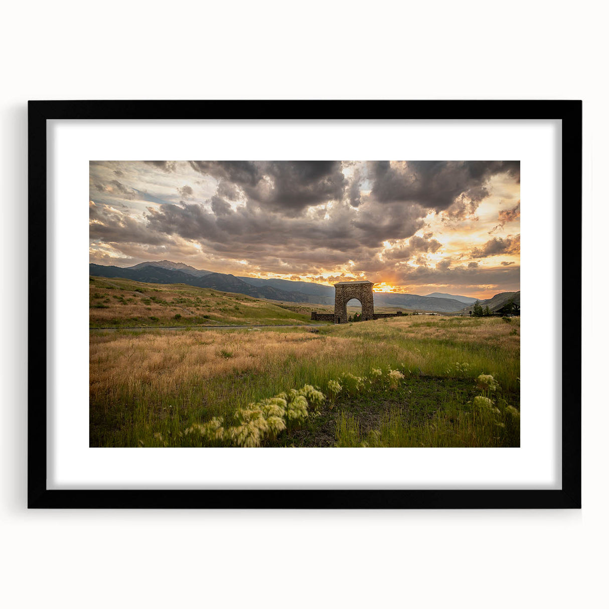 Abstract art print of Yellowstone with vibrant, textured colors on a large framed canvas, suitable for living room decor.