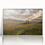 Acrylic print of Yellowstone scenery with vibrant green and blue tones, framed in white, ideal for modern nursery wall decor.