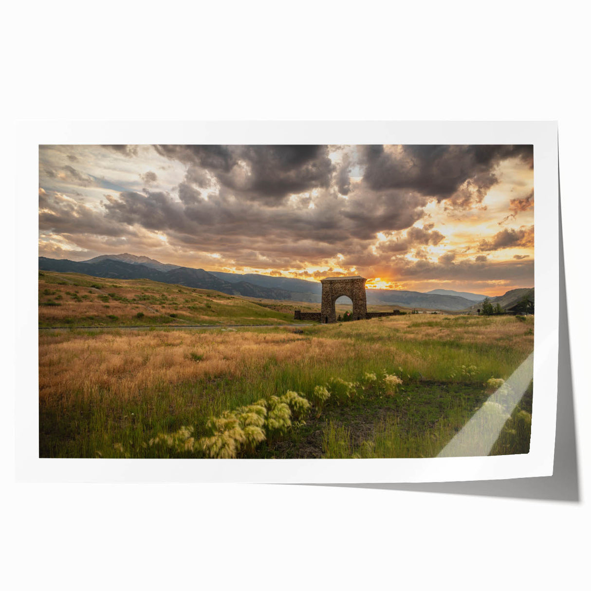 Yellowstone National Park scenery on rolled print, featuring vibrant green and blue tones, ideal for art wall dining room.