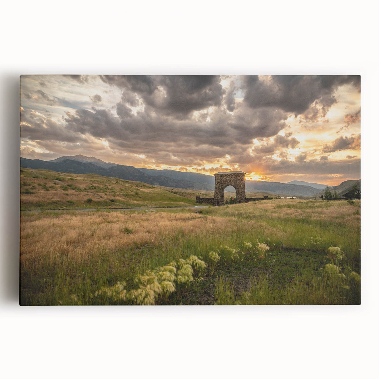 Black and white photograph of Yellowstone scenery on large stretched canvas, suitable for kitchen wall art.